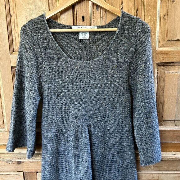 Max Studio Medium Dress Gray Knit Round Neck 3/4 Sleeve Flared Knee Length - Picture 2 of 9
